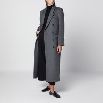 IVY OAK Grey m&eacute;lange double-breasted coat