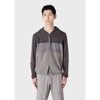 Emporio Armani Mens Emporio Armani Suede Colourblock Hooded Jacket in Multi colour