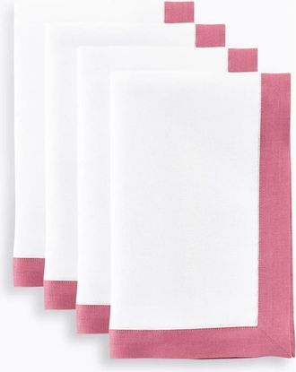 Solino Home Linen Dinner Napkins Set of 4, 20 x 20 Inch for Dining Table, Holiday and Everyday Table Decor - Classic in Pink Carnation And White at