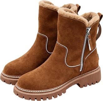 Generic Ankle Boots for Women Wide Fit Suede Walking Shoes Round Toe Waterproof Trekking Boots Lightweight Solid Cowboy Short Booties Comfy Casual Snow Boot