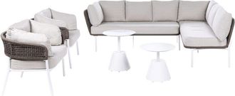 Beliani 7 Seater Garden Lounge Set with Tables Beige Fabric Cushions Aluminium Frame and Rope Weave Style Backrests ROBELLA