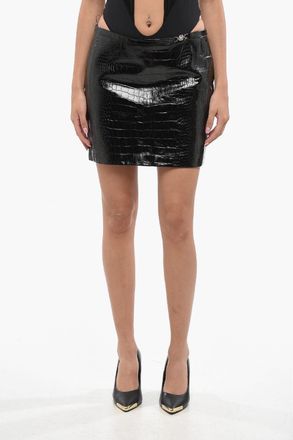 Versace Minigonna in Pelle Effetto Coccodrillo con Zip Versace
