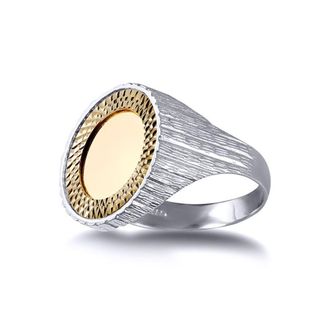 Jewelco London Silver Barked Quarter Sovereign Coin Mount Ring - 9ct Gold Bezel | Size: Small