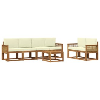 vidaXL Conjunto De Sof&aacute;s De Exterior 7 Pcs Natural Y Crema Poli&eacute;ster Vidaxl