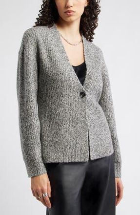 Nordstrom One-Button V-Neck Rib Cardigan in Grey Black Marl at Nordstrom Rack, Size X-Small