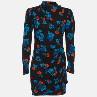 Maje Black Floral Printed Crepe Mini Dress