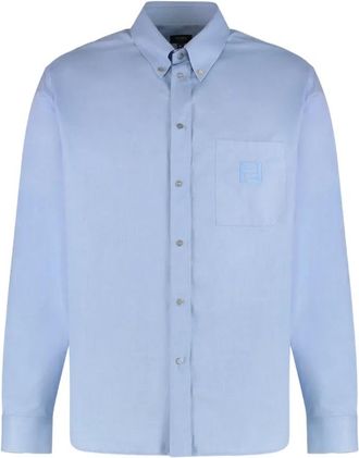 Fendi Oxford Katoenen Overhemd - Heren - Casual Overhemden - Blauw - S - Katoen - Overhemden