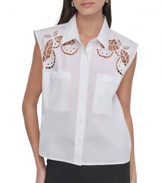 DKNY Cotton Sleeveless Shirt In White