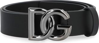 Dolce & Gabbana Kalfsleren Riem met Logo - Heren - Riemen - Zwart - 95 CM - Leer - Accessoires