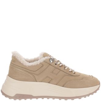 Hogan Beige Hi-Fi Fur-Lined Suede Sneakers