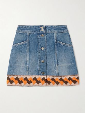 Valentino Garavani Minigonna In Denim A Pannelli Con Finiture Jacquard - Blu