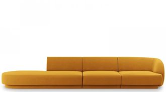 BLOOMINGLOFT 4-Sitzer Designsofa Miley mit Ottomane - mit Samtbezug Senfgelb