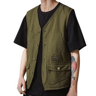 Generic Waistcoats For Men Casual | Cargo Vest Men Cotton Gilet Multi Pocket Outdoor Waistcoat Durable Hiking Waistcoat Solid Color Tactical Gilet Comfortable