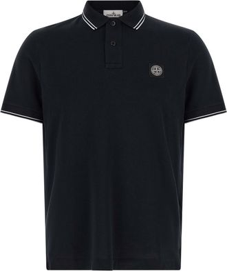 Stone Island Blue Solid Shirt Collar Polo