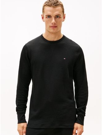 Tommy Hilfiger Mens Long-Sleeve Thermal Sleep Shirt - Black - M
