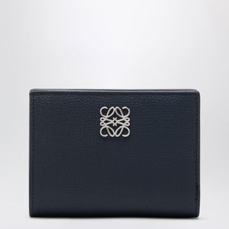 Loewe Anagram compact wallet in hammered calfskin, navy