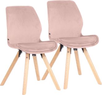 Clp Clp - Set De 2 Sillas De Comedor Luna Con Base De Madera Rosado Terciopelo