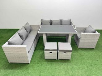 Fimous Patio Garden Furniture Sets with 2 Small Stool Light Grey