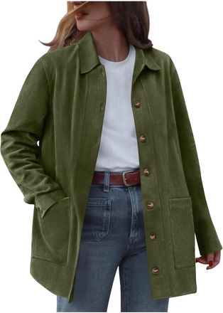 Generic Womens Faux Suede Jackets Casual Lightweight Long Sleeve Button Down Shirts Blouses Tops Fall Fashion Shackets Jacket Winter Coats Outerwear Trendy Cl