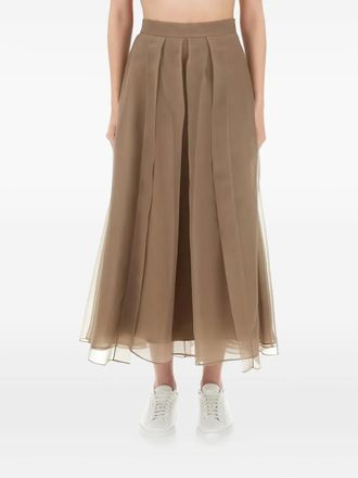 Brunello Cucinelli Circle pleated midi skirt - women - Silk - 42 - Neutrals