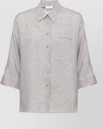 PESERICO linen shirt collar neckline three quarter sleeves