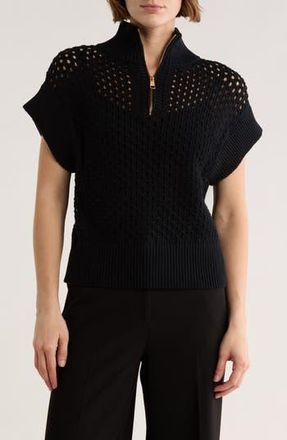 Elie Tahari Open Stitch Sleeveless Quarter Zip Sweater in Black at Nordstrom Rack, Size X-Small