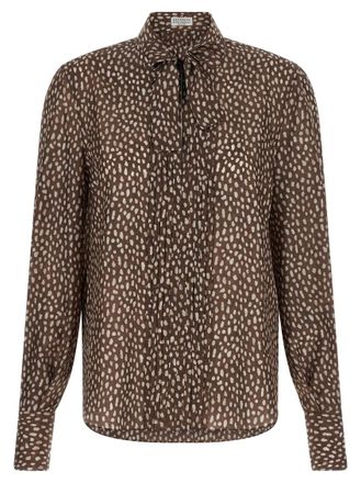Brunello Cucinelli Brown Relaxed Polka Dot Shirt