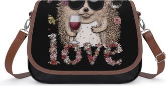 Generic Funny Hedgehog LOVE Wine Crossbody Bags for Women Shoulder Messenger Bag Purse Handbags