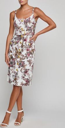 L'agence Ida Print Sleeveless Belted Stretch Cotton Dress in Wht Mlti Lrg Btrfly Jngl at Nordstrom, Size 10