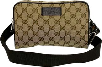 Gucci Brown Canvas Leather Pochette Pouch Sling Bag (Pre-Owned)