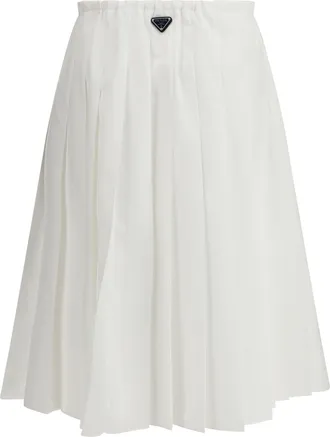 Prada Womens Pleated Jersey Skirt Bianco Cotton; Polyester