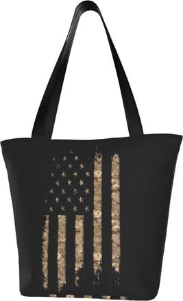 AOOEDM Camouflage Usa Flag Reusable Tote Bag Women Casual Handbag Shoulder Bags for Shopping Groceries Travel Outdoors