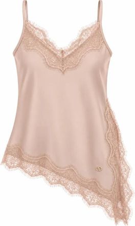 Yes-Zee Top in Raso con Inserti in Pizzo - Dames - Tops zonder mouwen - Beige - L - Polyester - Tops