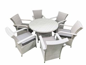 Fimous Wicker PE Rattan Garden Furniture Set Patio Outdoor 6 Chairs Plus Big Round Table Set Light Grey Mixed