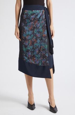 3.1 Phillip Lim Desert Flower Bead Detail Mixed Print Wrap Skirt in Midnight Multi at Nordstrom, Size 10