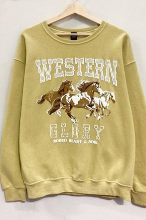 Sweet Claire Western Glory Sweatshirt In Golden Flax