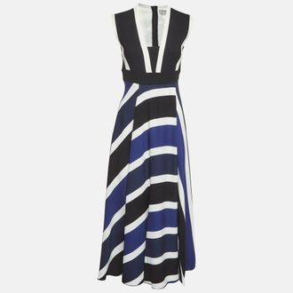 Sportmax Blue/black Striped Crepe Sleeveless Midi Dress
