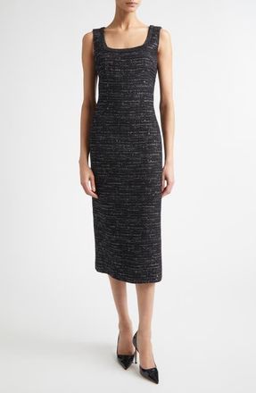 St. John Cannes Tweed Sleeveless Midi Dress in Black Metallic Multi at Nordstrom, Size 12