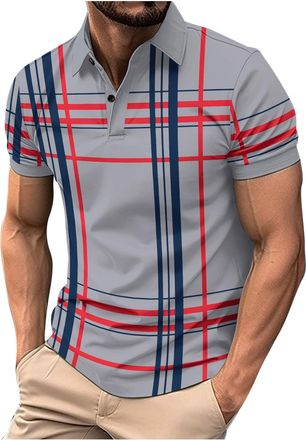Generic Polos Shirts for Men Lapel Collar Shirt Tops Striped Printed Short Sleeve Lightweight Golf Shirt Summer Vacation T Shirts