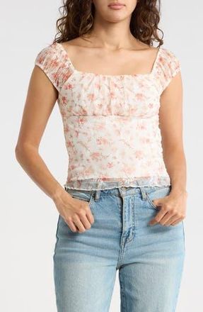Madden Girl Emma Floral Ruffle Trim Top in Whisper White Combo at Nordstrom Rack, Size X-Large