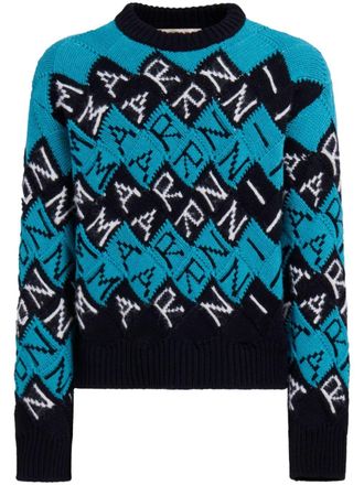 Marni logo intarsia-knit jumper - men - Virgin Wool - 46 - Blue