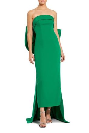 Mac Duggal Strapless Satin Column Ankle Dress With Bow Detail in Spring Green at Nordstrom, Size 10