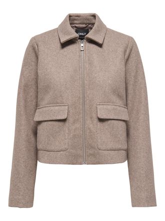 Only Kurzjacke ONLY ONLVELA ZIP SHORT JACKET OTW, Damen, Gr. XL, grau (taupe gray detail:melange), Web, Obermaterial: 92% Polyester, 8% Viskose, meliert, h