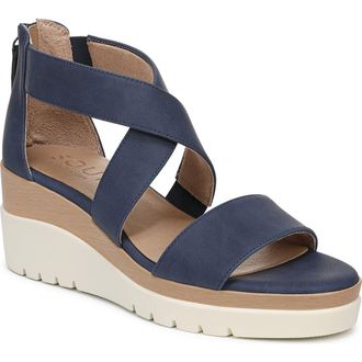 Naturalizer Goodtimes Platform Wedge Sandal - Wide Width Available in Dark Blue Faux Leather at Nordstrom Rack, Size 8.5
