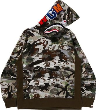 A Bathing Ape Hybrid Camo Shark Pullover Hoodie Green 0ZXSWM012141RGRD