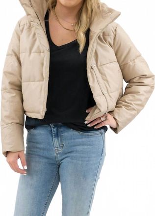 Coalition LA Vegan Leather Puffer Jacket In Taupe