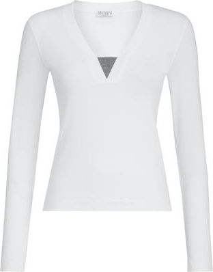 Brunello Cucinelli Ribbed jersey T-shirt in White at Nordstrom, Size Xx-Large Eu
