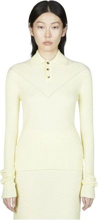 Bottega Veneta Long Sleeve Rib Top - Dames - Polos - Geel - XS - Katoen - Tops