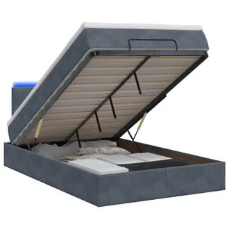 vidaXL Letto Ottomano Con Materasso E Led Grigio Scuro 120 X 200 Cm Vidaxl