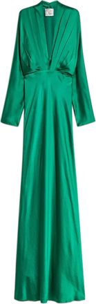 Forte_Forte Silk Satin Deep V-Neck Pleated Maxi Dress